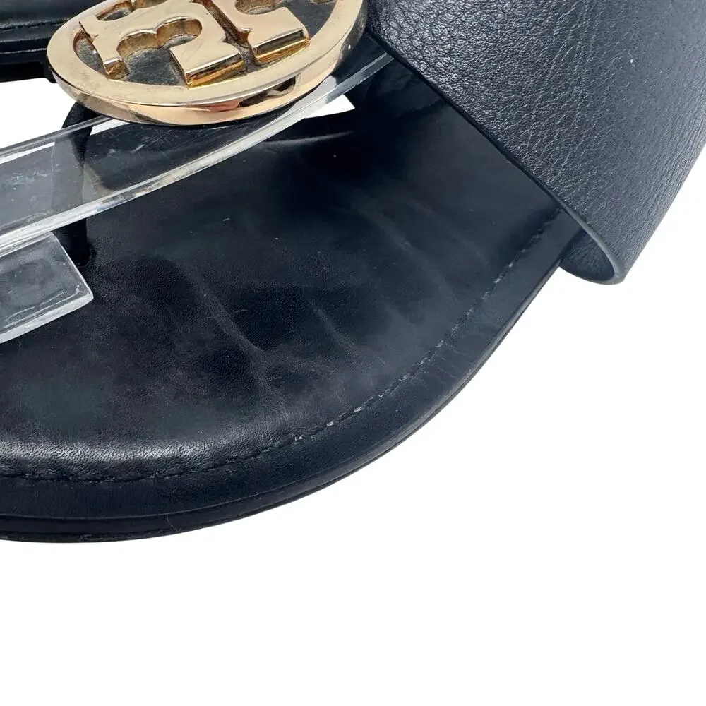 Tory Burch Benton Band Black Leather Logo Medallion Sandals 8